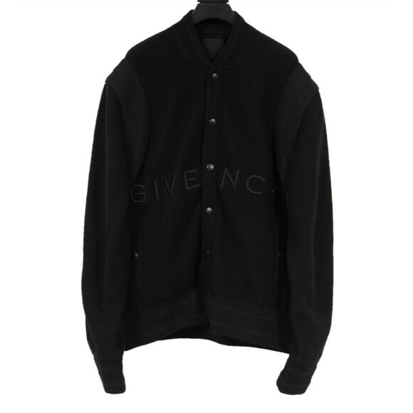 Givenchy Mens Logo Embroidered Varsity Jacket Size Medium Wool Black Bomber - Picture 1 of 12